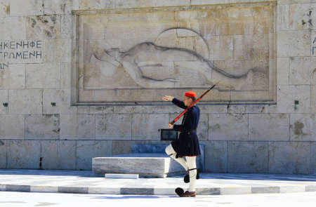 Changing of Presidential guards ceremony in front of the Tomb of the unknown soldier at the Greek Parliament - Athens, Greece, March 12 2020.のeditorial素材