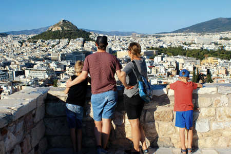 Greece, Athens, June 16 2020 - The first German tourists visit the Acropolis hill after Greece's opening for foreign tourists on June 15. Tourism has been the worst affected of all major economic sectors by the coronavirus (Covid-19).のeditorial素材
