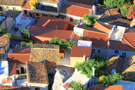 Greece, Athens, June 16 2020 - View of rooftops at Anafiotika, one of the oldest neighborhoods of...