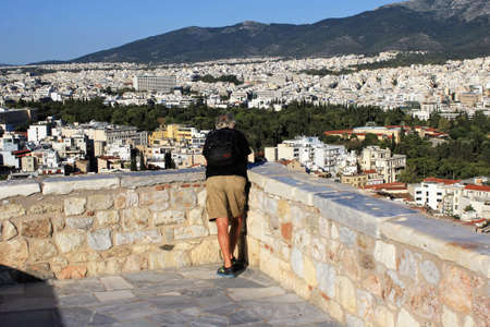 Greece, Athens, June 16 2020 - Viewpoint on Acropolis hill, almost empty of visitors. Tourism has been the worst affected of all major economic sectors by the coronavirus (Covid-19).のeditorial素材