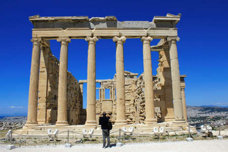 Greece, Athens, June 18 2020 - Inscription on ancient marble at the archaeological site of Acropolis hill.のeditorial素材