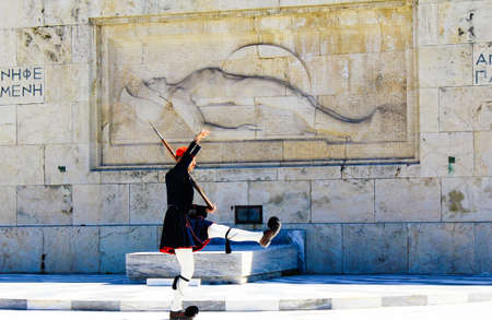 Changing of Presidential guards ceremony in front of the Tomb of the unknown soldier at the Greek...