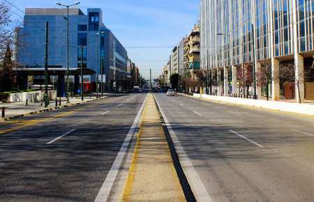 Empty road, Syggrou Avenue, Athens, Greece, March 14 2020.