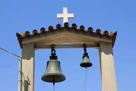 Greece, Athens, July 16 2020 - The belfry of a Greek orthodox church in Plaka district.のeditorial素材