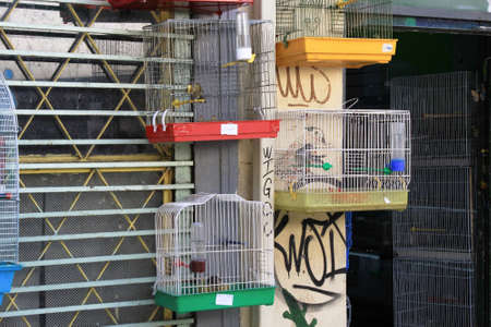 Greece, Athens, July 16 2020 - Bird market, bird cages outside a shop in the center of Athens.のeditorial素材