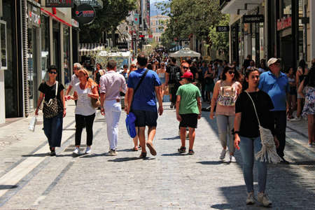 Greece, Athens, June 16 2020 - View of Ermou street in the commercial center of Athens.のeditorial素材