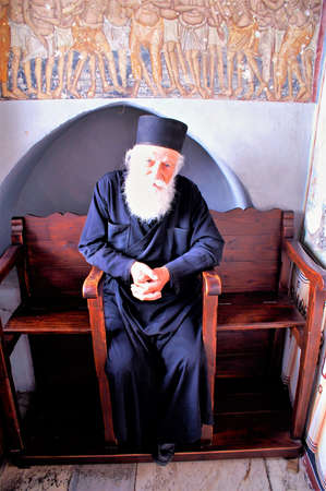 Greece, Patmos island, a Greek Orthodox priest at the monastery of St John the Theologian, August 14...