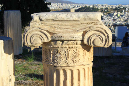 Greece, Athens, June 16 2020 - Pieces of marble  at the archaeological site of Acropolis hill.