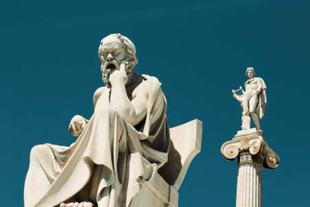 Statue of the ancient Greek philosopher Socrates in Athens, Greece.の写真素材