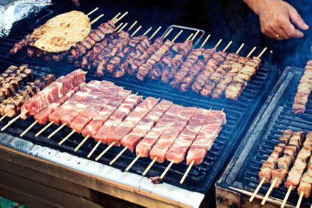 Outdoor barbecue, pork meat grilledの写真素材