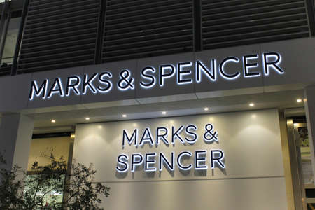 Marks and Spencer store at Ermou street, the most commercial street of Athens - Athens, Greece, November 28 2019.のeditorial素材