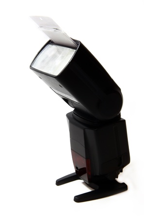 Black Camera flash on white background の写真素材