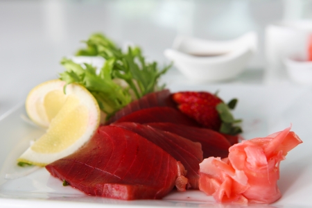 Maguro Sashimi sushi on the plate in restaurantの写真素材