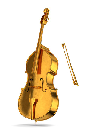 Golden cello isolated on white background witch shadowの写真素材