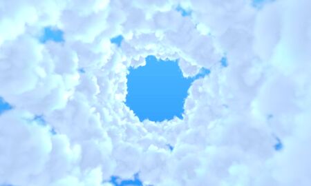 Flying through the clouds in the form of tunnelの写真素材