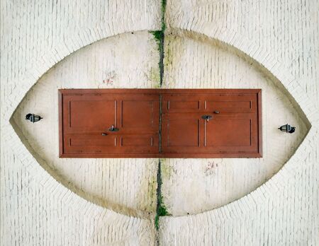 The Abstract architecture eye is watching from wall