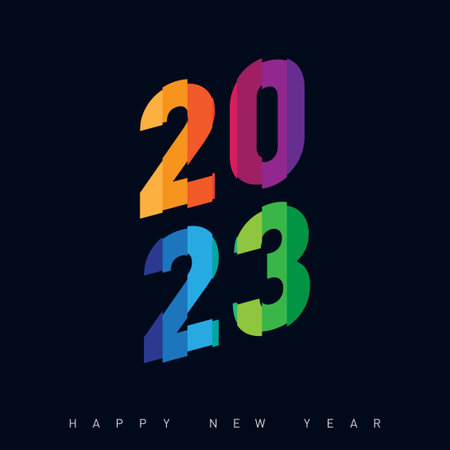 Design template with colorful inscription "2023" for celebration and seasonal decoration. Image for calendar, greeting card, banner, diary cover. Happy New Year. 2023 vision.のイラスト素材
