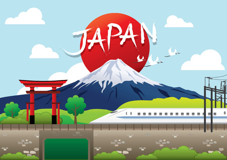 Fuji, Japan Travel destination concept, Travel design templates collection, Info graphic elements for traveling to Japan.のイラスト素材