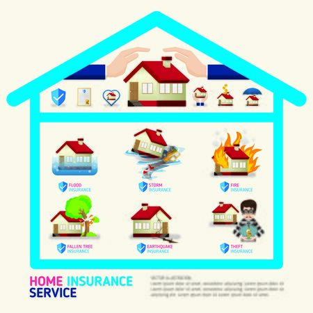 Home insurance business service icons template. Can be used for workflow layout, banner, diagram, number options, web design, timeline, infographics.Vector illustration.のイラスト素材
