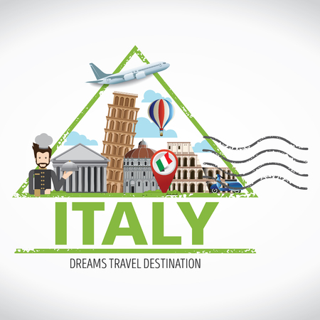 Italy Travel destination concept, Travel design templates collection, Info graphic elements for traveling to Italy. Travel stampsのイラスト素材