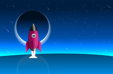 Spaceship Outspace Rocket Launcher Poster Design Suitable For Poster Design, Website Header, Article Image, Content Digital, Startup Business Booster, Marketing Promo.のイラスト素材