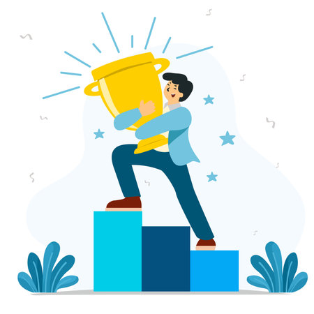 Achievement People Take The Trophy Infographic.のイラスト素材