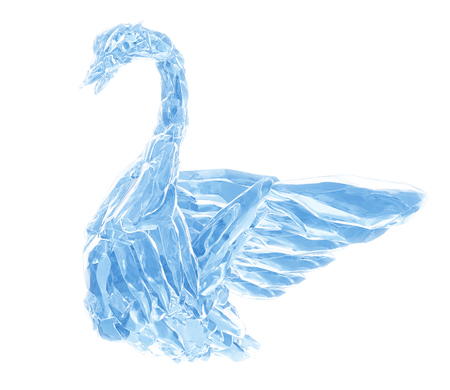 3D Rendering, Broken Blue crystal Ice Swan for wedding isolated on white background.の写真素材