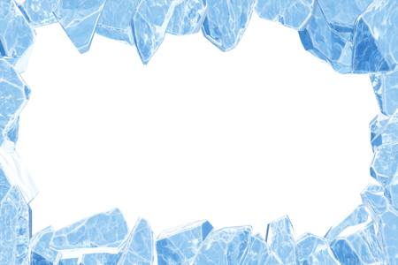 3D Rendering, Broken Blue crystal Ice Wall with Hole and Place For Your Text isolated on white background.の写真素材