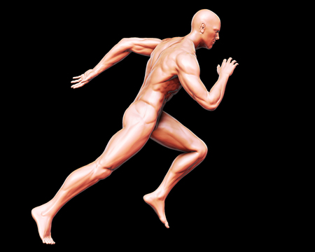 3D Rendering, High resolution, Conceptual health fitness exercise human muscle, Skin shade anatomy man running and spinter side view isolate on black background, Clipping path.の写真素材