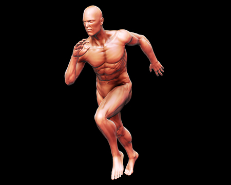 3D Rendering, High resolution, Conceptual health fitness exercise human muscle, Skin shade anatomy man running and spinter perspective view isolate on black background, Clipping path.の写真素材