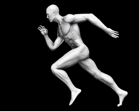 3D Rendering, High resolution, Conceptual  health fitness exercise human muscle, Gray shade anatomy man running and spinter side view isolate on black background, Clipping path.の写真素材
