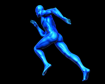 3D Rendering, High resolution, Conceptual  health fitness exercise human muscle, Blue shade anatomy man running and spinter side view isolate on black background, Clipping path.の写真素材
