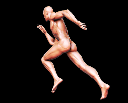 3D Rendering, High resolution, Conceptual  health fitness exercise human muscle, Skin shade anatomy man running and spinter side view isolate on black background, Clipping path.の写真素材