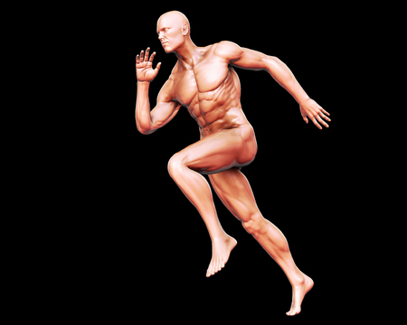 3D Rendering, High resolution, Conceptual health fitness exercise human muscle, Skin shade anatomy man running and dash perspective view isolate on black background, Clipping path.の写真素材