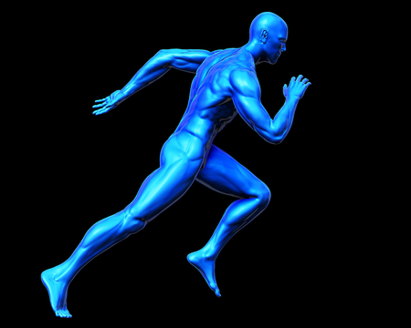 3D Rendering, High resolution, Conceptual health fitness exercise human muscle, Blue shade anatomy man running and spinter side view isolate on black background, Clipping path.の写真素材