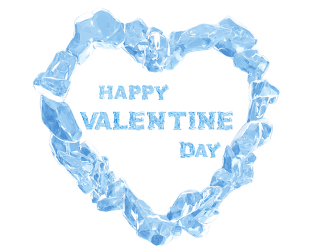 3D Rendering, Letter Happy Valentine Day.In the Heart Shape frame. Blue Ice crystal font isolated on white background. Alphabet. love heart conceptの写真素材