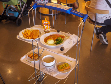 BANGKOK, THAILAND - APRIL 12, 2017 : People in cafeteria at store IKEA in Samara. IKEA Founded in Sweden in 1943, Ikea is the world largest furniture retailer.のeditorial素材