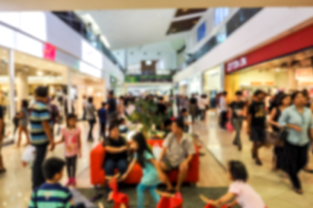 blur image background of hall in shopping mall with peopleのeditorial素材