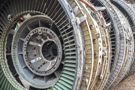 Turbine blades of aircraft jet engine - retro vintage filter effect