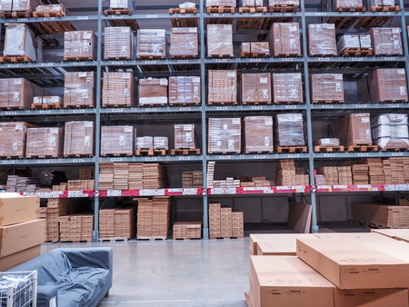 BANGKOK, THAILAND - April 4, 2017: Warehouse storage in an IKEA store. Founded in 1943, IKEA is the world's largest furniture retailer. IKEA operates 351 stores in 43 countries.のeditorial素材