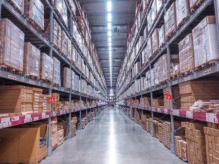 BANGKOK, THAILAND - April 4, 2017: Warehouse storage in an IKEA store. Founded in 1943, IKEA is the...