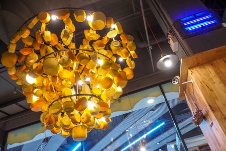 The mockup interior with lampAdorned with yellow pot