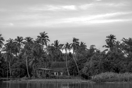 Black and white tone  Old Vintage house by the river on JAn 19 2017の写真素材