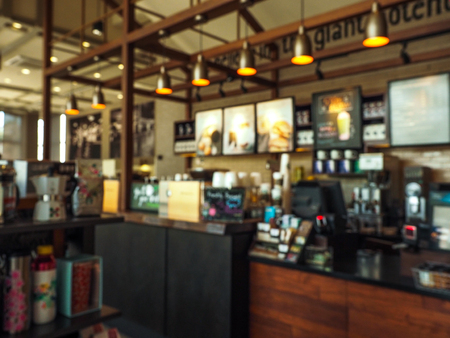 BANGKOK, THAILAND - APRIL 18, 2017: Blurred image of  Starbucks Cafe interior. Starbucks Corporation is an American global coffee company and coffeehouse chain based in Seattle, Washingtonのeditorial素材