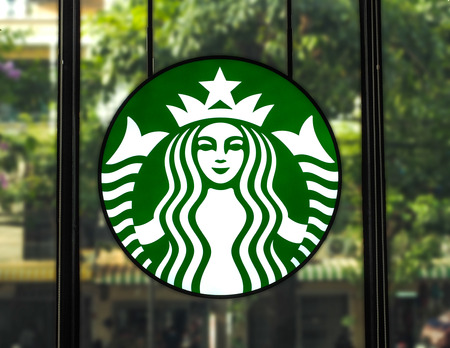 Bangkok, Thailand - April 18, 2017: Starbucks logo, Starbucks coffee is one of the most popular coffee house in Thailand.のeditorial素材