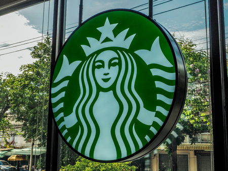 Bangkok, Thailand - April 18, 2017: Starbucks logo, Starbucks coffee is one of the most popular coffee house in Thailand.のeditorial素材