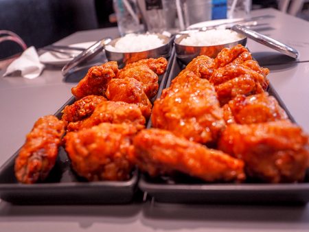 Korean traditional Bonchon spicy fried chicken foodの写真素材