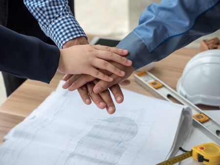 Business Engineering United Hands together with spirit, teamwork concepts.の写真素材