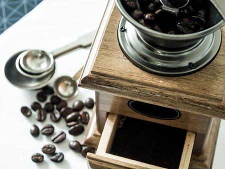 Coffee beans ready with diff coffee grinderの写真素材