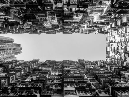 Black and white tone, Very Crowded but colorful building group in Tai Koo, Hongkongの写真素材